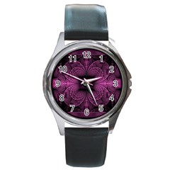 Fractal Magenta Pattern Geometry Round Metal Watch by Pakrebo