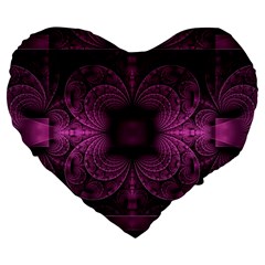 Fractal Magenta Pattern Geometry Large 19  Premium Flano Heart Shape Cushions by Pakrebo