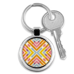 Line Pattern Cross Print Repeat Key Chains (round)  by Pakrebo