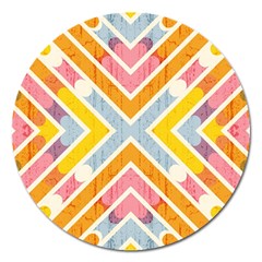 Line Pattern Cross Print Repeat Magnet 5  (round) by Pakrebo