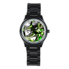 Fractal Green Trumpet Trump Stainless Steel Round Watch by Pakrebo