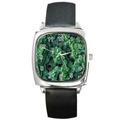 Green Pattern Background Abstract Square Metal Watch by Pakrebo