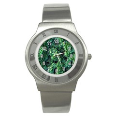 Green Pattern Background Abstract Stainless Steel Watch