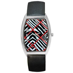 Model Abstract Texture Geometric Barrel Style Metal Watch