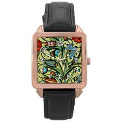 Mosaic Tile Art Ceramic Colorful Rose Gold Leather Watch  by Pakrebo