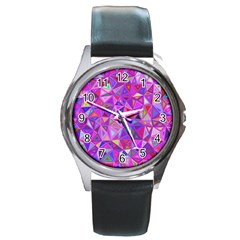 Pink Triangle Background Abstract Round Metal Watch by Pakrebo