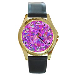 Pink Triangle Background Abstract Round Gold Metal Watch by Pakrebo