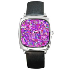 Pink Triangle Background Abstract Square Metal Watch by Pakrebo