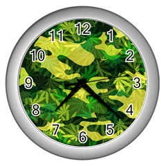 Marijuana Camouflage Cannabis Drug Wall Clock (silver) by Pakrebo