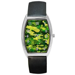 Marijuana Camouflage Cannabis Drug Barrel Style Metal Watch by Pakrebo