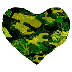 Marijuana Camouflage Cannabis Drug Large 19  Premium Flano Heart Shape Cushions