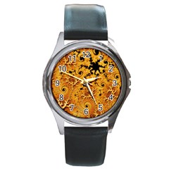 Fractal Pattern Spiral Round Metal Watch by Pakrebo