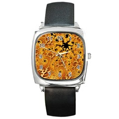 Fractal Pattern Spiral Square Metal Watch by Pakrebo