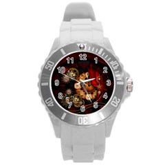 Steampunk, Wonderful Clockswork Round Plastic Sport Watch (l) by FantasyWorld7