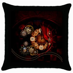 Steampunk, Wonderful Clockswork Throw Pillow Case (black) by FantasyWorld7