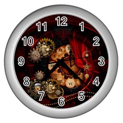 Steampunk, Wonderful Clockswork Wall Clock (silver) by FantasyWorld7