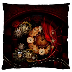 Steampunk, Wonderful Clockswork Large Flano Cushion Case (two Sides) by FantasyWorld7