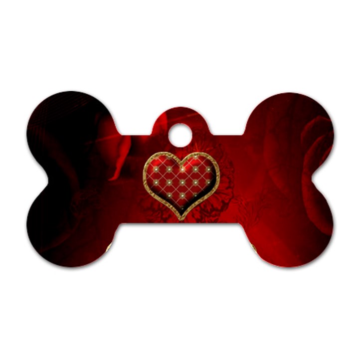 Wonderful Heart With Roses Dog Tag Bone (One Side)