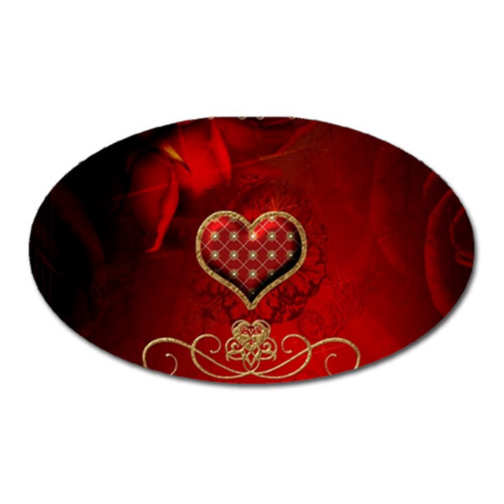 Wonderful Heart With Roses Oval Magnet