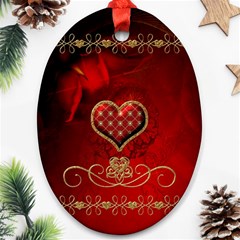 Wonderful Heart With Roses Oval Ornament (two Sides) by FantasyWorld7