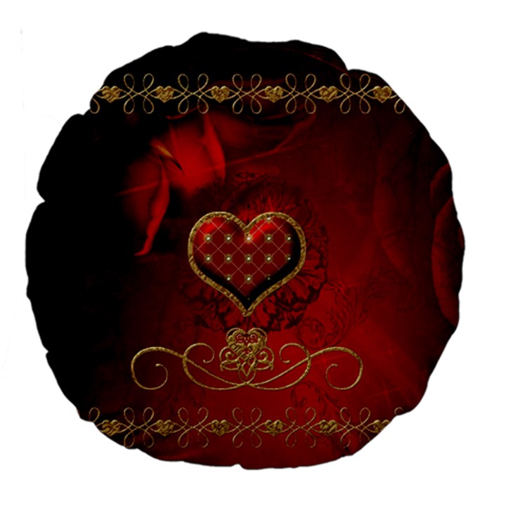 Wonderful Heart With Roses Large 18  Premium Round Cushions