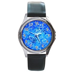 Valentine Heart Love Blue Round Metal Watch by Mariart