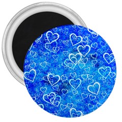 Valentine Heart Love Blue 3  Magnets by Mariart