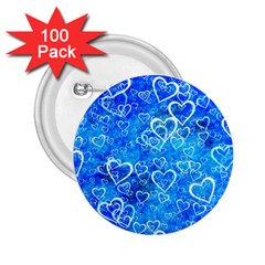 Valentine Heart Love Blue 2 25  Buttons (100 Pack)  by Mariart