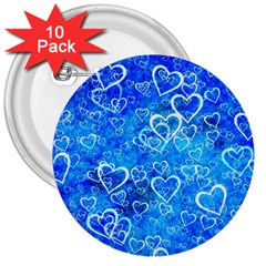 Valentine Heart Love Blue 3  Buttons (10 Pack)  by Mariart