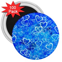 Valentine Heart Love Blue 3  Magnets (100 Pack) by Mariart