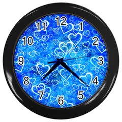 Valentine Heart Love Blue Wall Clock (black) by Mariart