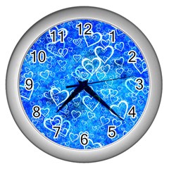 Valentine Heart Love Blue Wall Clock (silver) by Mariart