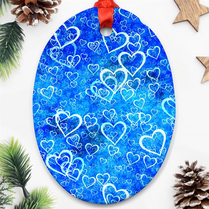 Valentine Heart Love Blue Oval Ornament (Two Sides)