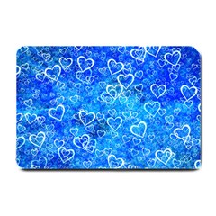 Valentine Heart Love Blue Small Doormat  by Mariart