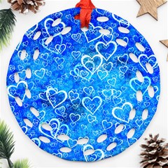 Valentine Heart Love Blue Ornament (round Filigree) by Mariart