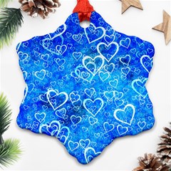 Valentine Heart Love Blue Snowflake Ornament (two Sides) by Mariart