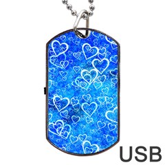 Valentine Heart Love Blue Dog Tag Usb Flash (one Side) by Mariart