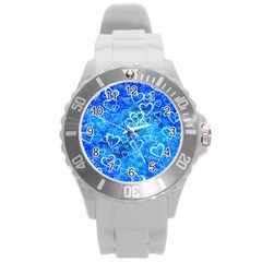 Valentine Heart Love Blue Round Plastic Sport Watch (l) by Mariart