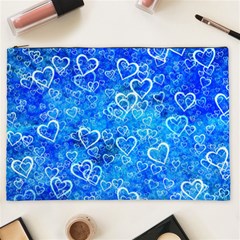 Valentine Heart Love Blue Cosmetic Bag (xxl) by Mariart