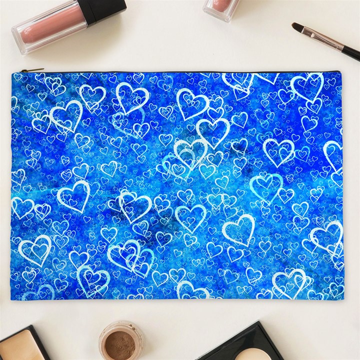 Valentine Heart Love Blue Cosmetic Bag (XXL)