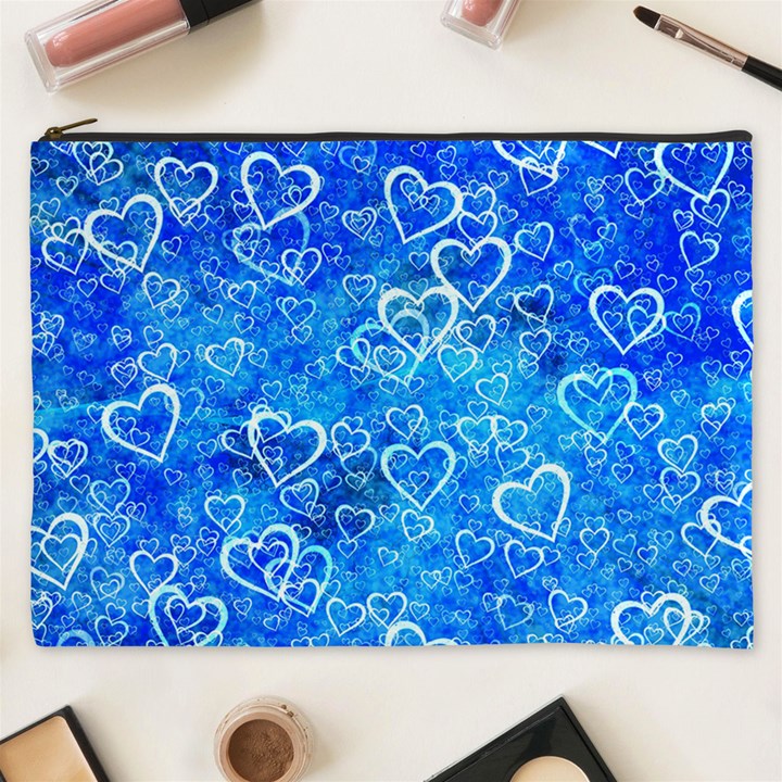 Valentine Heart Love Blue Cosmetic Bag (XXXL)