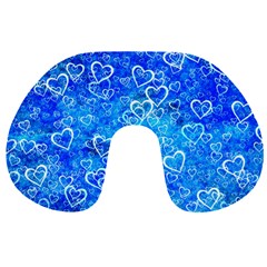 Valentine Heart Love Blue Travel Neck Pillows by Mariart