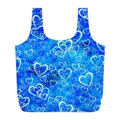 Valentine Heart Love Blue Full Print Recycle Bag (l) by Mariart