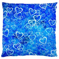 Valentine Heart Love Blue Large Flano Cushion Case (two Sides) by Mariart