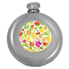 Seamless Pattern Fruit Round Hip Flask (5 Oz) by Mariart