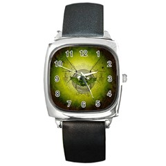 Awesome Creepy Skull With Wings Square Metal Watch by FantasyWorld7