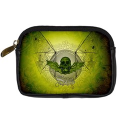 Awesome Creepy Skull With Wings Digital Camera Leather Case by FantasyWorld7