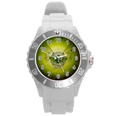 Awesome Creepy Skull With Wings Round Plastic Sport Watch (l) by FantasyWorld7