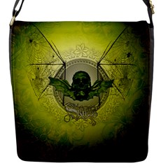 Awesome Creepy Skull With Wings Flap Closure Messenger Bag (s) by FantasyWorld7