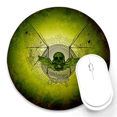 Awesome Creepy Skull With Wings Round Mousepads by FantasyWorld7